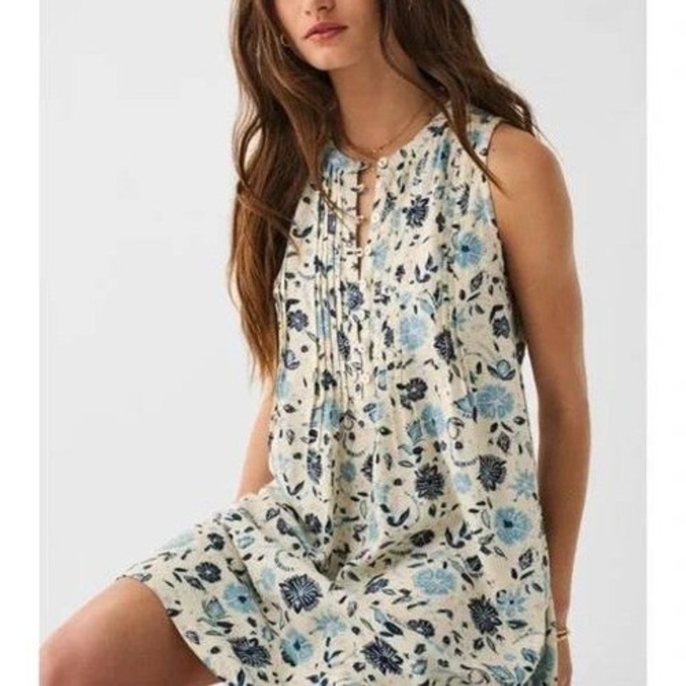 Faherty Isha Dreamer Dress Floral Linen Sleeveless Pockets‎ Womens XS